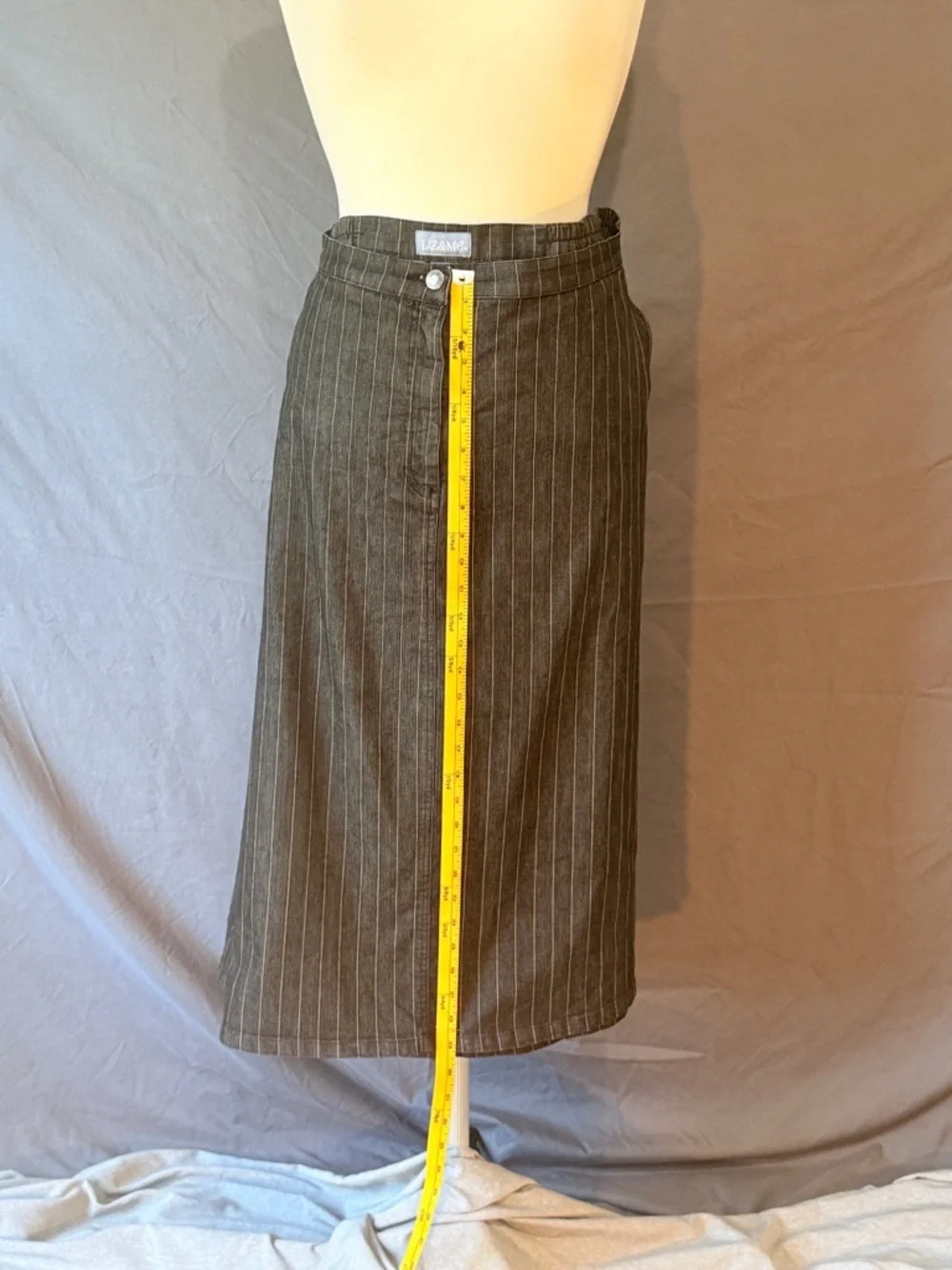 Liz & Me 2pc Skirt Set 20W Gray Denim Pinstripe Button Front Jacket Midi Skirt